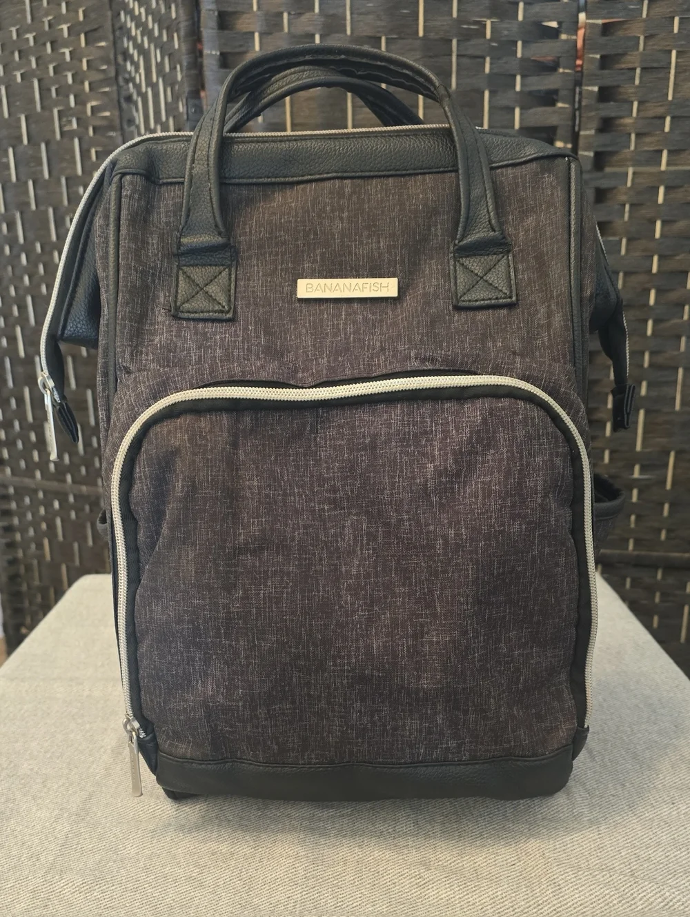 Bananafish Midi Backpack Diaper Bag - Black Heather Charcoal, EUC CLEAN